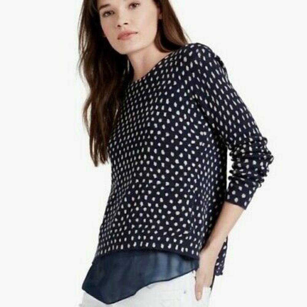 Lucky Brand Navy Blue - Yellow Polka Dot Layered Hem Top sz S